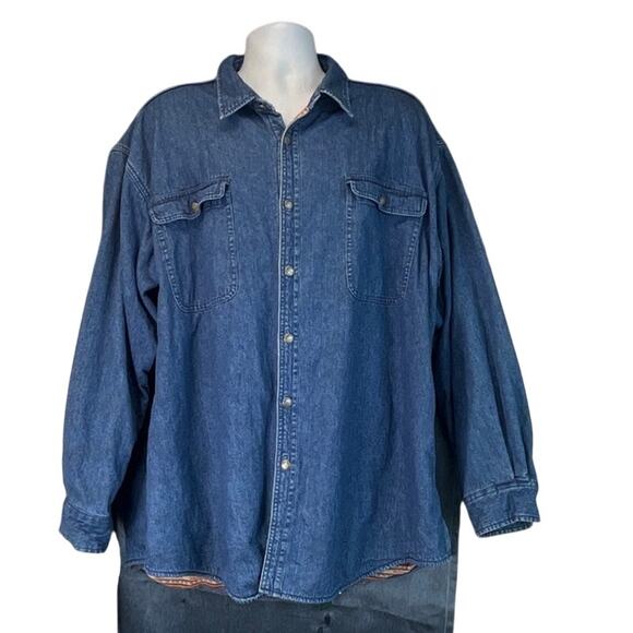 Orvis Mens XXL Blue Denim Shacket Lining Southwestern/Outdoors VTG Workwear